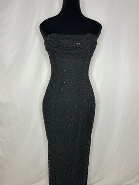 Elegant Strapless Black Sequin Column Dress